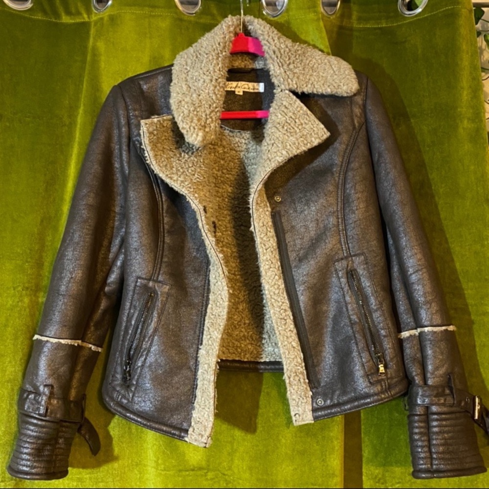 Kenneth Cole Faux Leather Sherpa lined Jacket